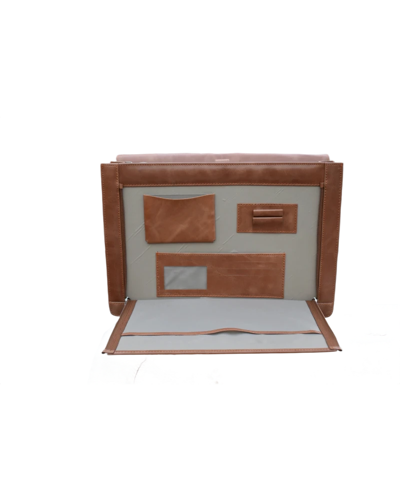 Office Leather Bag for Men - Tan - Pull Up