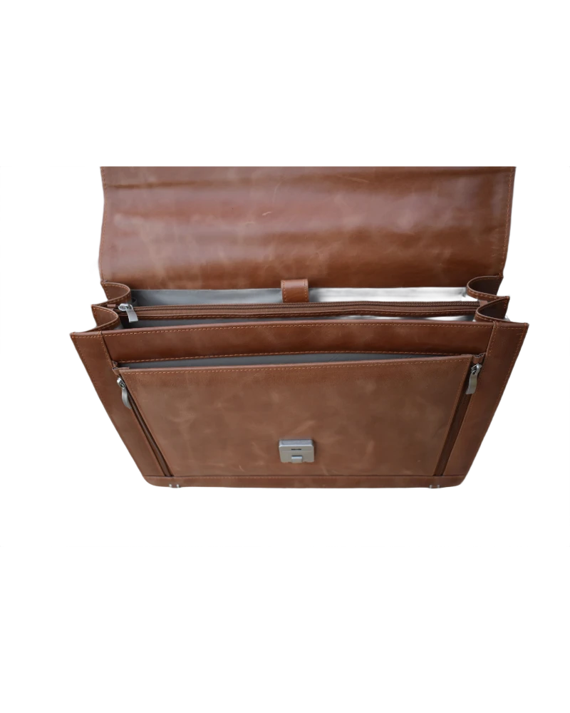 Office Leather Bag for Men - Tan - Pull Up