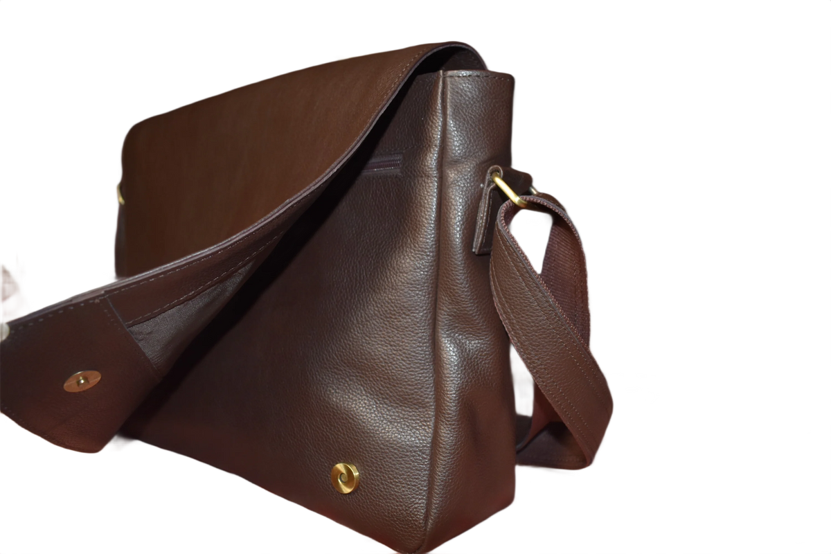 Leather Messenger Bag for Men - Dark Brown