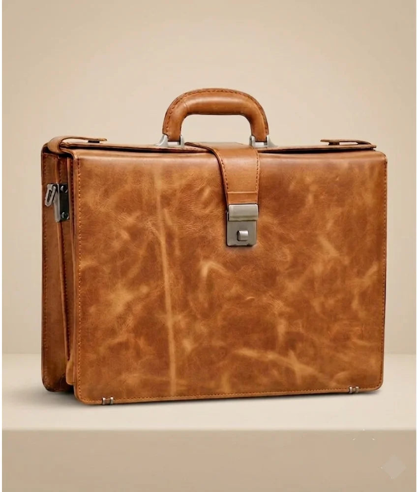 Leather Briefcase Bag for Men - Tan - Pull Up