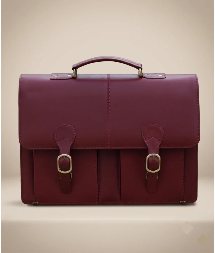 Leather Executive Satchel Bag for Men - Burgundy