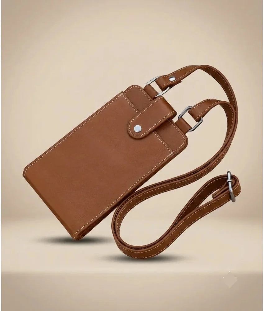 Leather Crossbody Phone Sling Bag - Tan