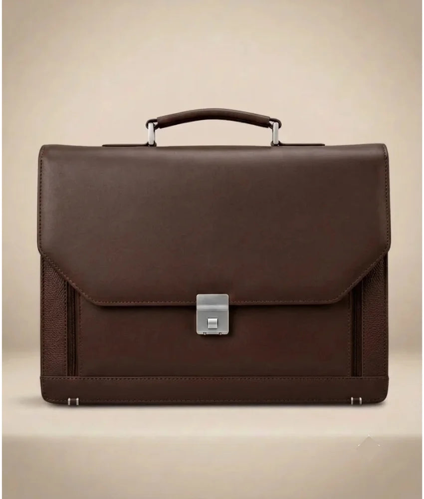 Office Leather Bag for Men - Dark Brown