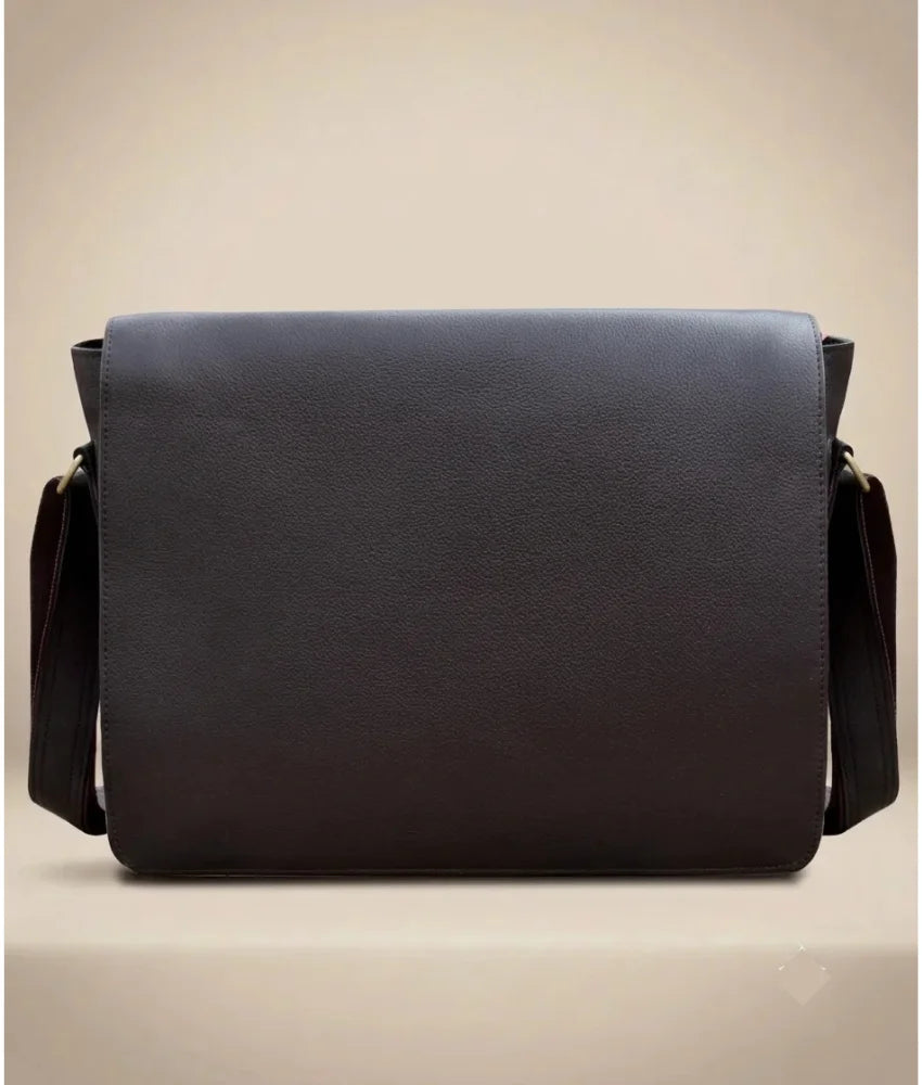 Leather Messenger Bag for Men - Black