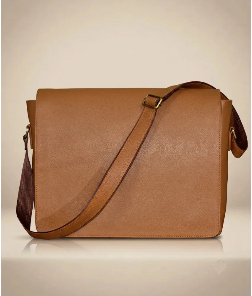 Leather Messenger Bag for Men - Tan