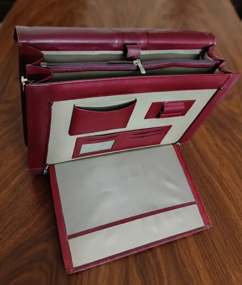 Leather Office Bag for Men - Burgundy