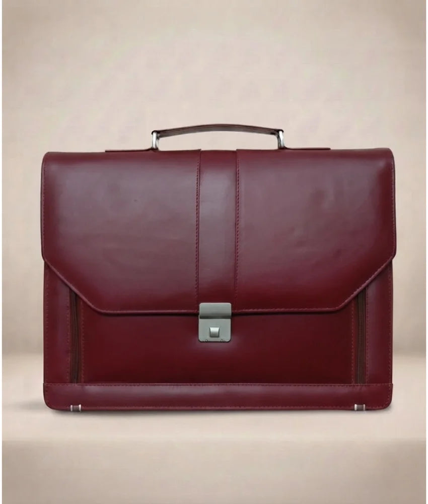 Leather Office Bag for Men - Burgundy