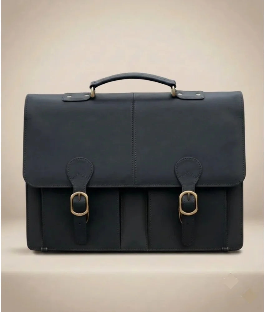 Executive Leather Business Satchel - Black