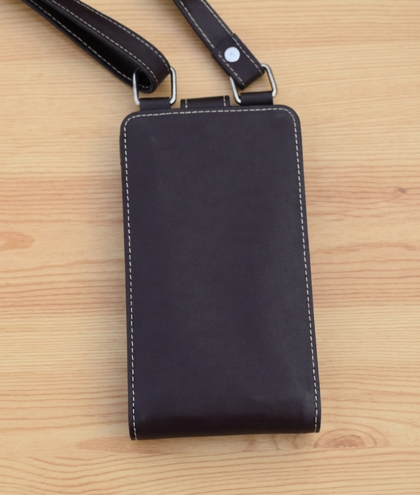 Leather Crossbody Phone Sling Bag - Dark Brown