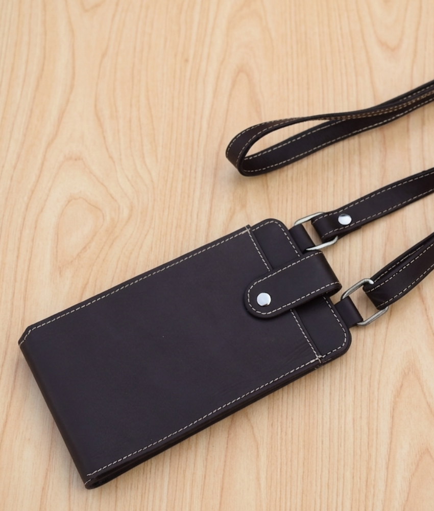 Leather Crossbody Phone Sling Bag - Dark Brown