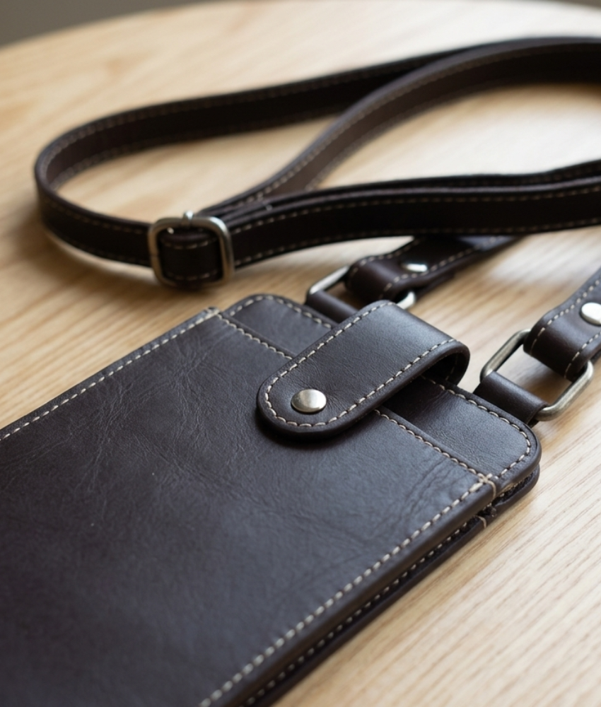 Leather Crossbody Phone Sling Bag - Dark Brown