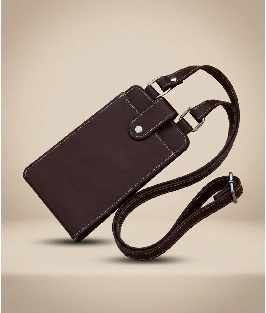 Leather Crossbody Phone Sling Bag - Dark Brown