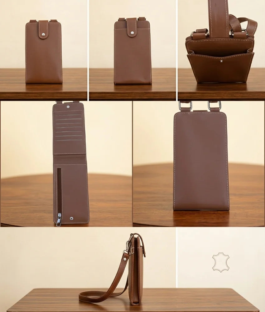 Leather Crossbody Phone Sling Bag - Tan